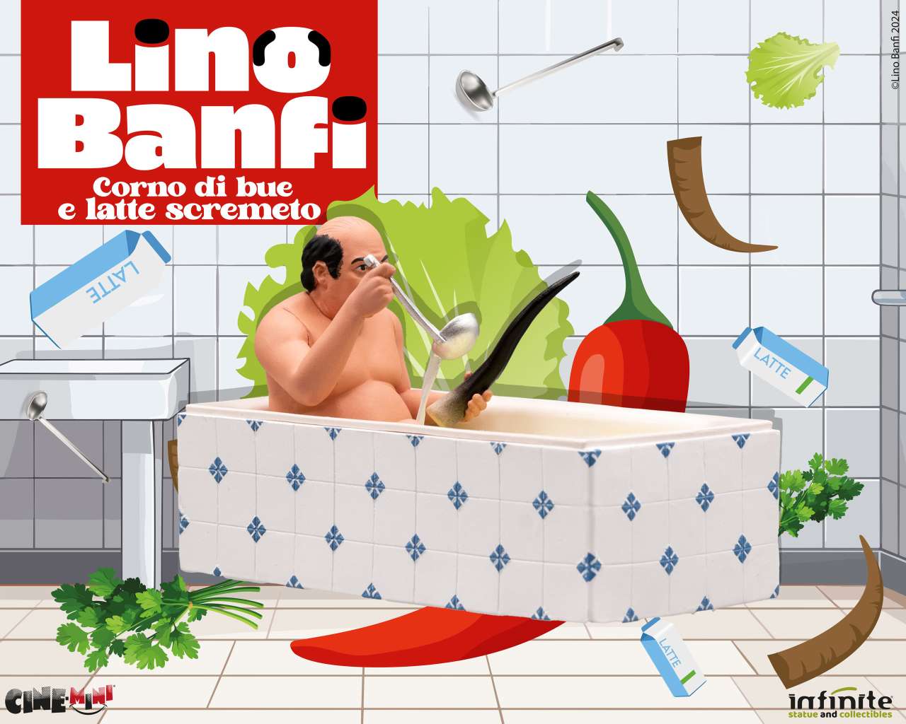INFINITE STATUE LINO BANFI CORNO DI BUE E LATTE SCREMETO CINEMINI PVC MINI FIGURA 9.5 cm