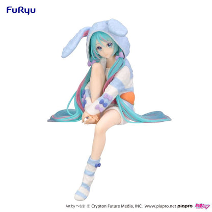 FURYU HATSUNE MIKU RABBIT EAR HOOD PAJAMA BLUE NOODLE STOPPER FIG FIGURA 14 cm