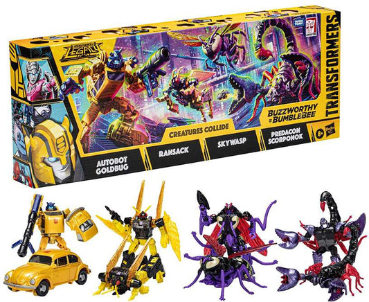 TRANSFORMERS GENERATIONS LEGACY BUZZWORTHY BUMBLEBEE ACTION FIGURA 4-PACK CREATURES COLLIDE HASBRO