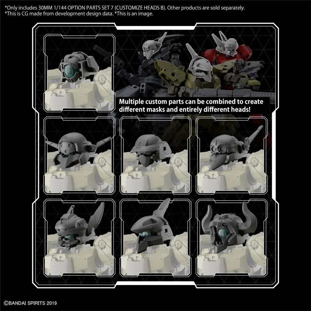 BANDAI OP PT SET 7 CUSTOM HEADS B 1/144 MODEL KIT 30MM