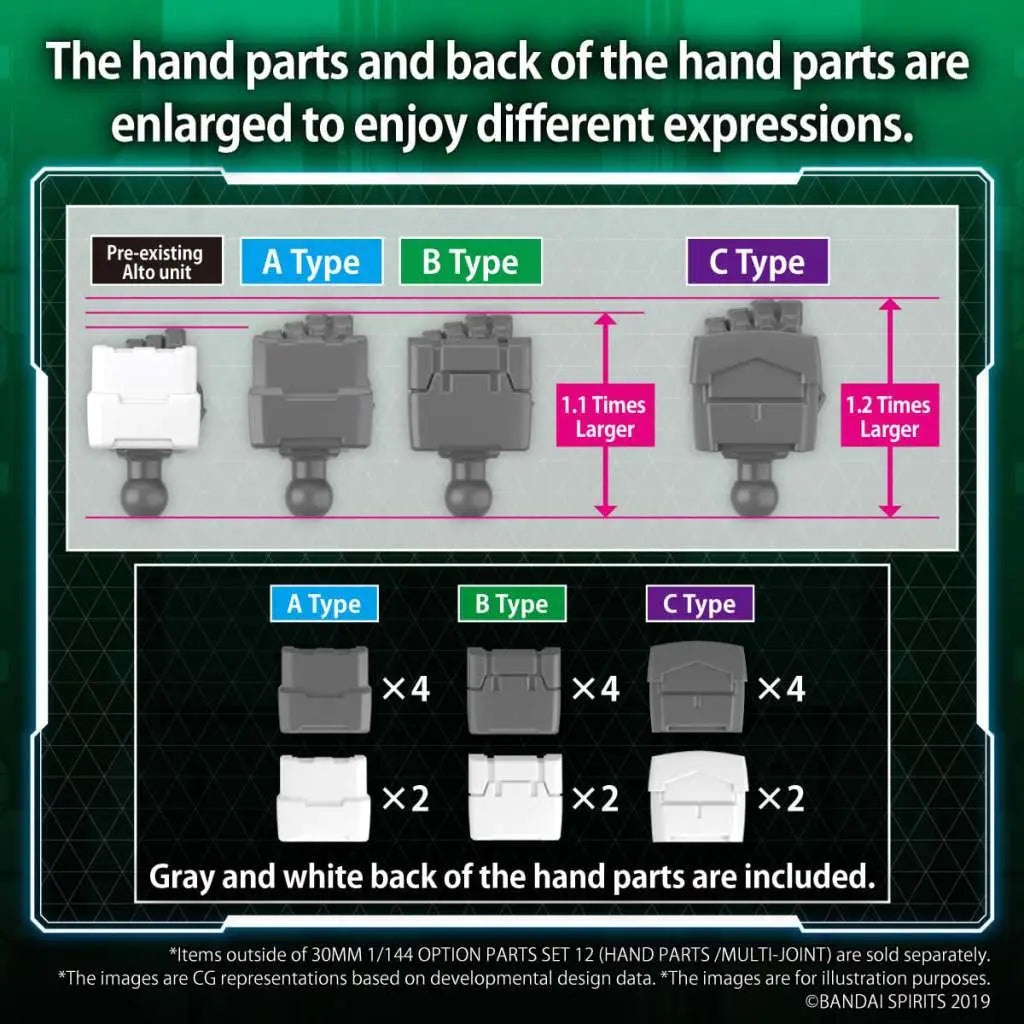 BANDAI 30MM OP PARTS SET 12 HAND PARTS 1/144 MODEL KIT -
