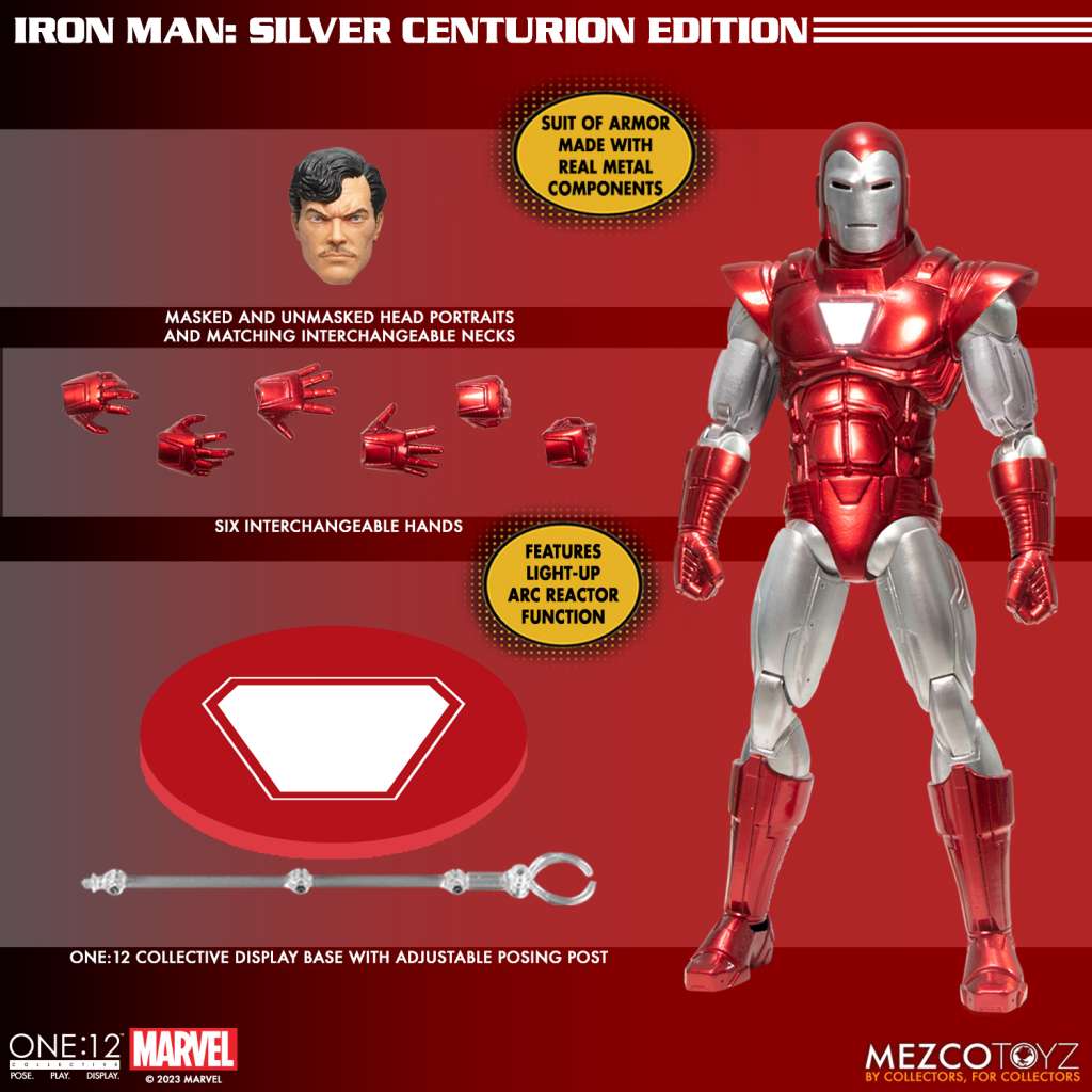 MEZCO TOYS ONE 12 COLL IRON MAN SILVER CENTURION AF ACTION FIGURE 17 cm