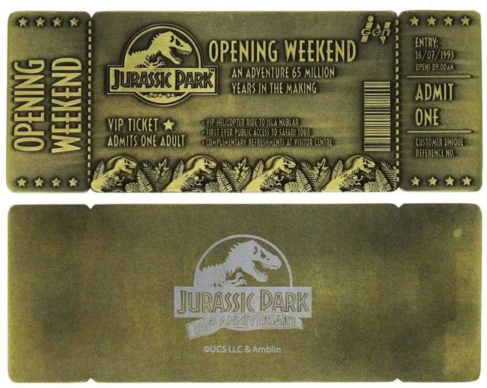 FANATTIK JURASSIC PARK 30TH ANN.LTD.ED. TICKET REPLICA