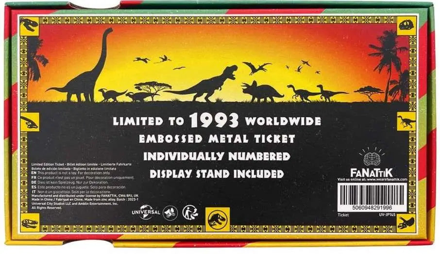 FANATTIK JURASSIC PARK 30TH ANN.LTD.ED. TICKET REPLICA