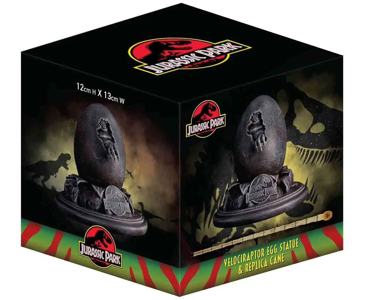FANATTIK JURASSIC PARK 30TH ANNIVERSARY VELOCIRAPTOR EGG & JOHN HAMMOND CANE SET REPLICA