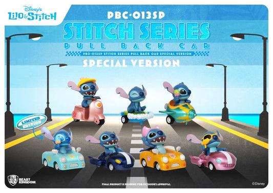 BEAST KINGDOM STITCH PULL BACK CAR SPECIAL VER. DISPALY (6) MINI FIGURA 5 cm