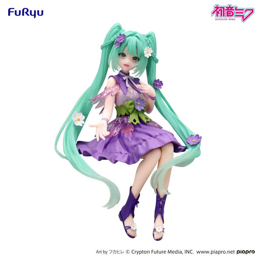 HATSUNE MIKU NOODLE STOPPER PVC STATUA FLOWER FAIRY COSMOS PURPLE COLOR VER. 14 CM FURYU