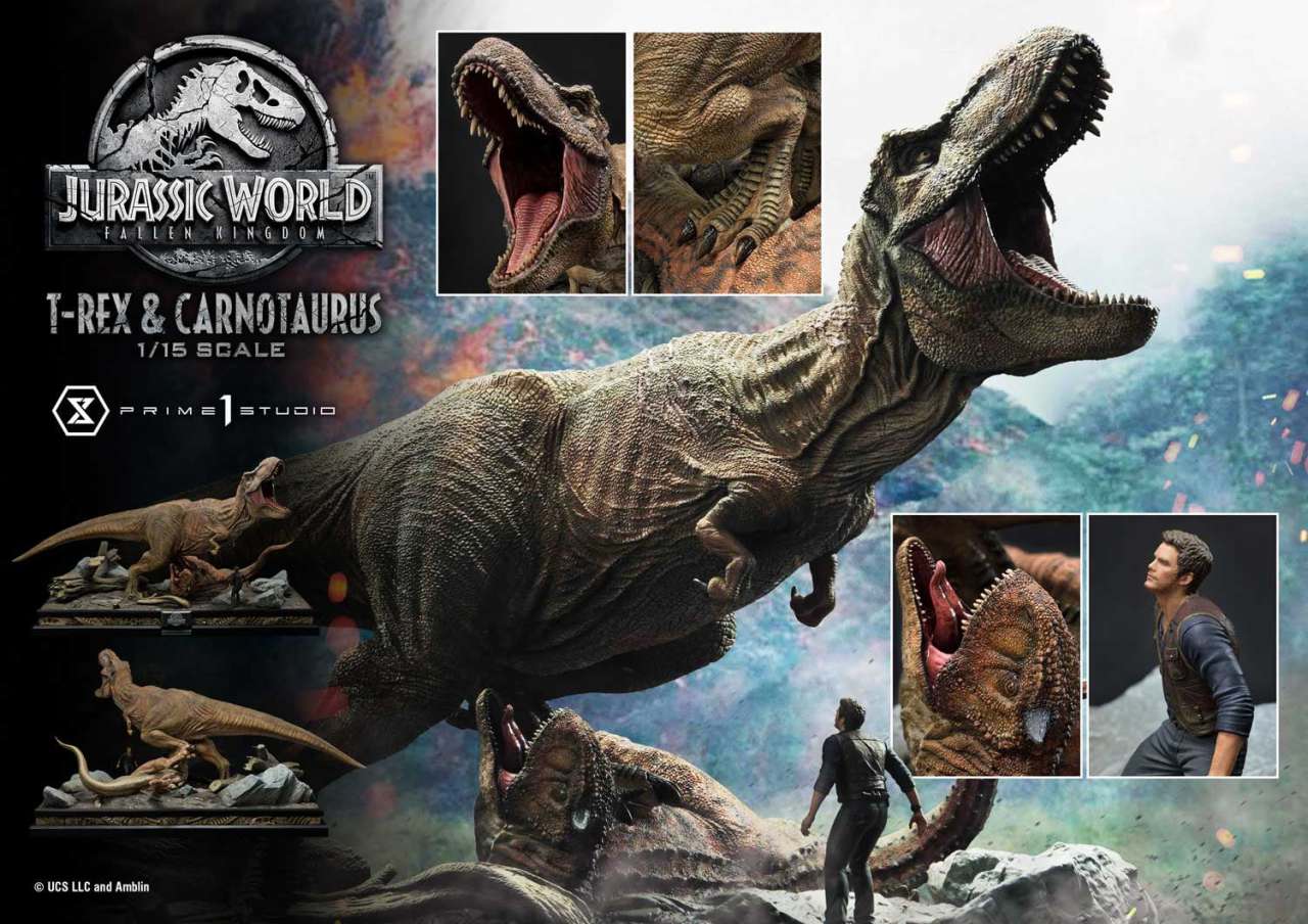 PRIME 1 JURASSIC WORLD FK T-REX/CARNOTAURUS STAT STATUA 49 cm
