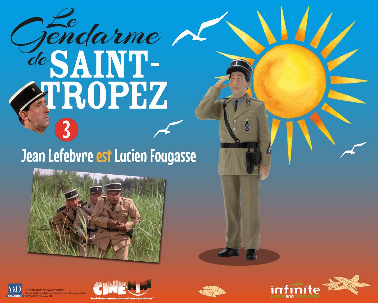 INFINITE STATUE LE GENDARME DE SAINT-TROPEZ #3 JEAN LEFEBVRE EST LUCIEN FOUGASSE CINE-MINI PVC MINI FIGURA 10 cm