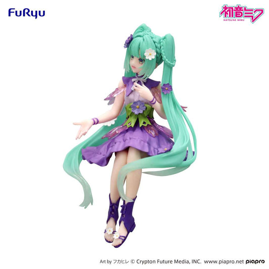 HATSUNE MIKU NOODLE STOPPER PVC STATUA FLOWER FAIRY COSMOS PURPLE COLOR VER. 14 CM FURYU