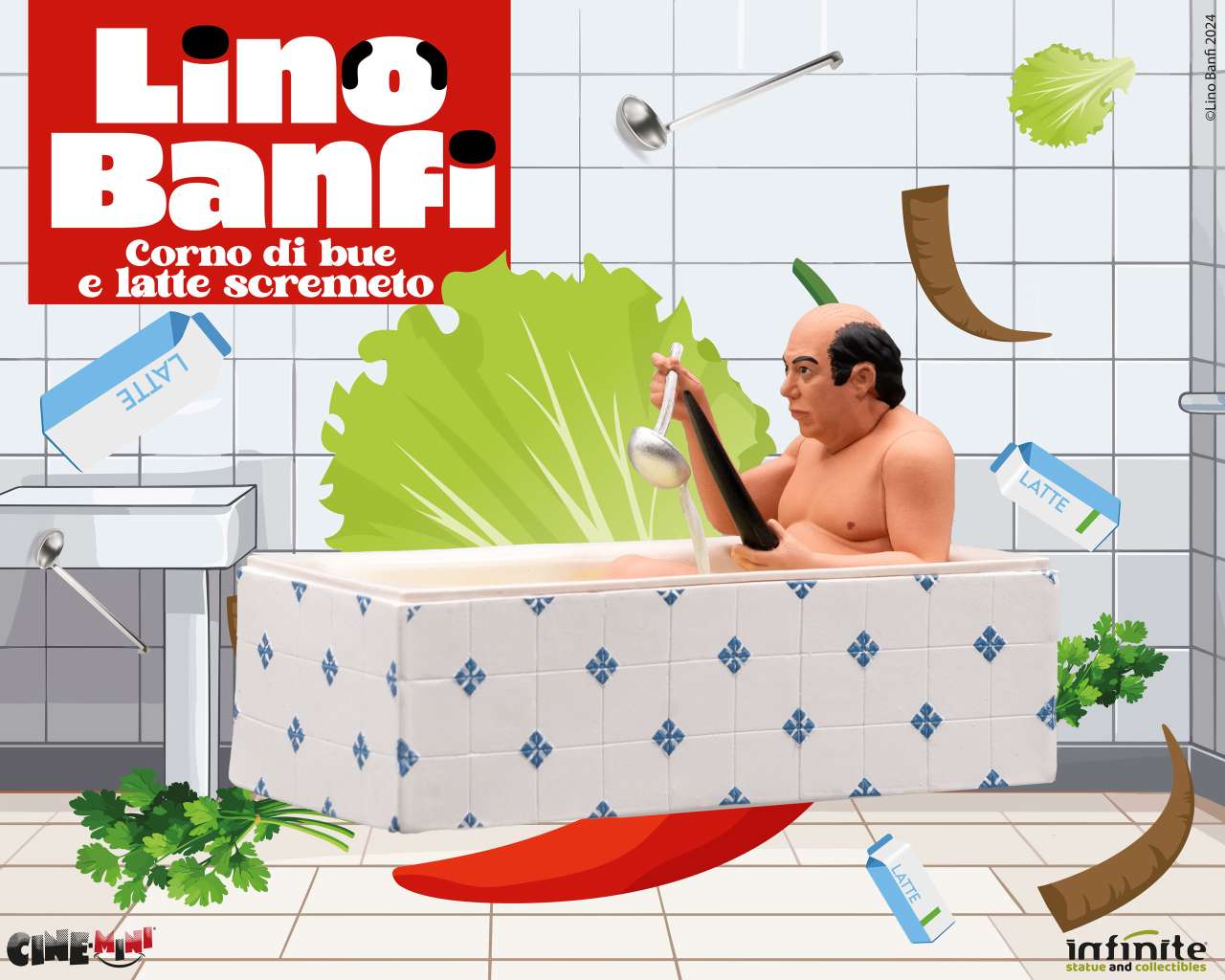 INFINITE STATUE LINO BANFI CORNO DI BUE E LATTE SCREMETO CINEMINI PVC MINI FIGURA 9.5 cm