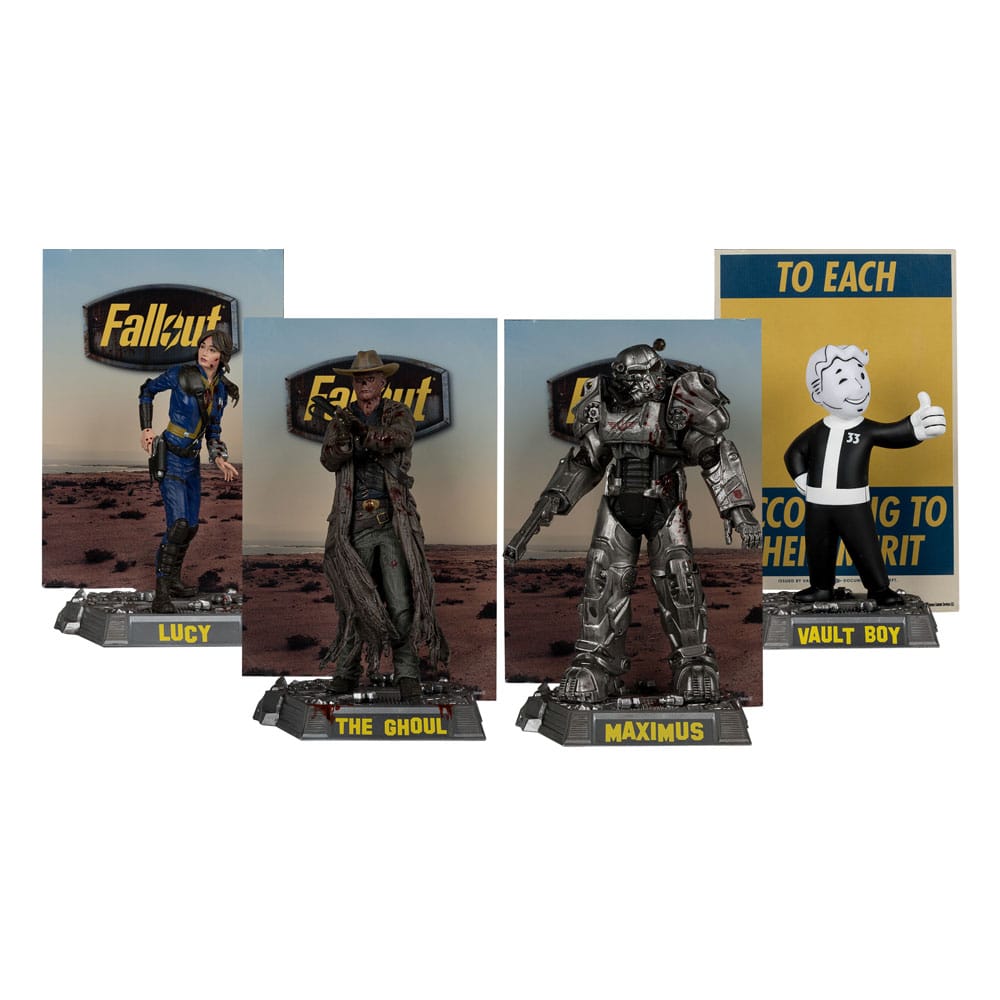 Fallout Movie Maniacs Pvc Statua 4-pack Lucy, Maximus, The Ghoul & Vault Boy 15 Cm Mcfarlane Toys