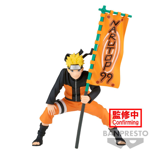 Naruto Shippuden Statua Naruto con Bandiera Narutop99 11cm Banpresto