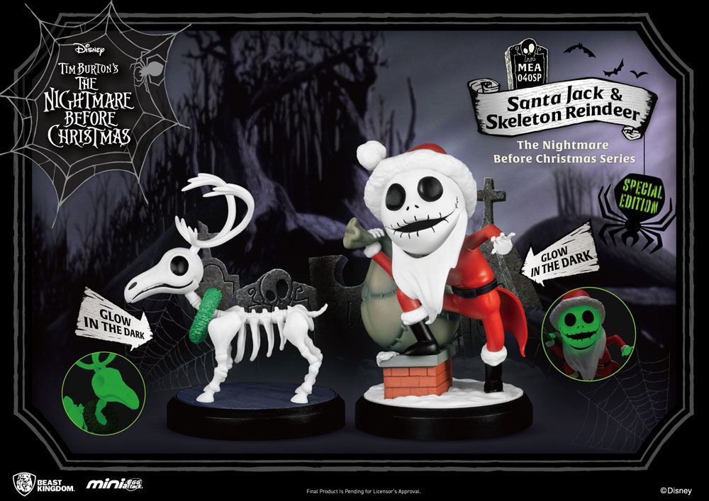 Nightmare Before Christmas Mini Uova Attack Figura 2-pack Santa Jack & Skeleton Reindeer 8 Cm Beast Kingdom Toys