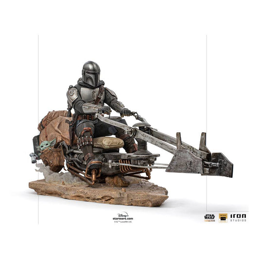 Star Wars The Mandalorian Deluxe Art Scale Statua 1/10 Mandalorian On Speederbike 18 Cm Iron Studios