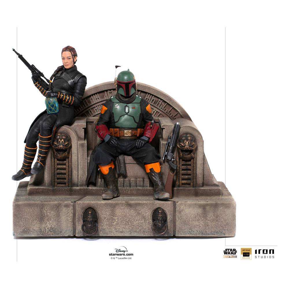 Star Wars The Mandalorian Deluxe Art Scale Statua 1/10 Boba Fett Fennec On Throne 23 Cm Iron Studios